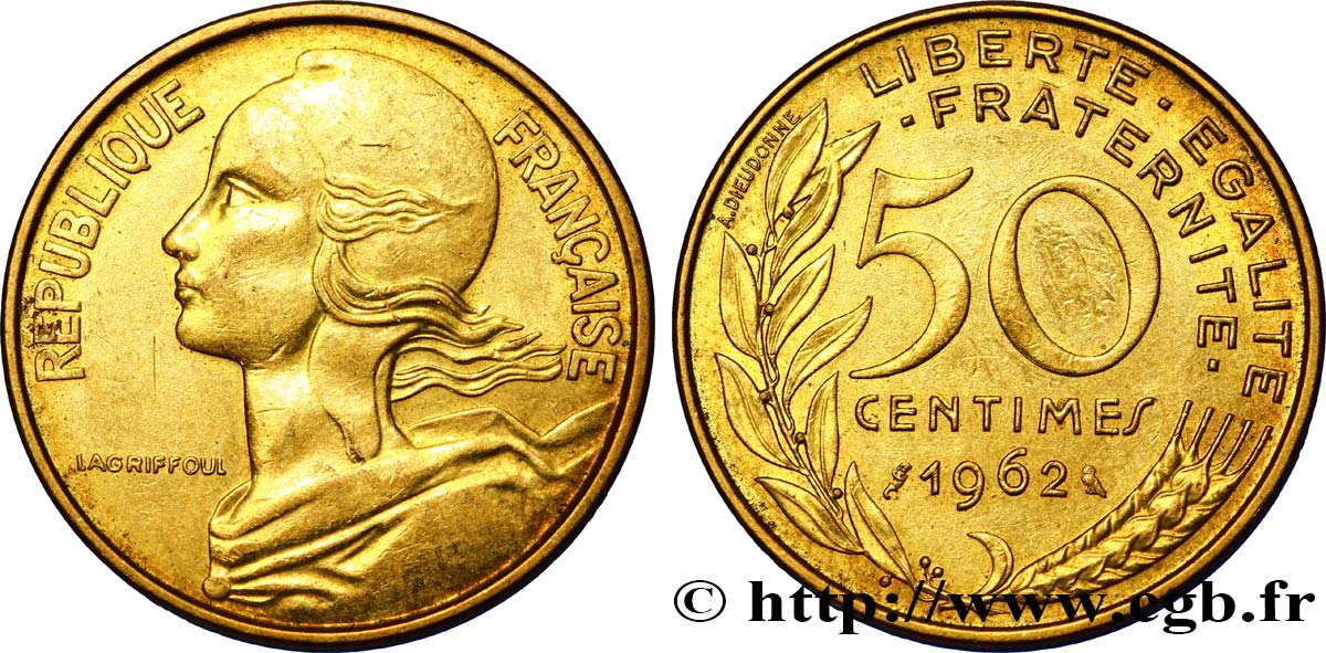 50 centimes Marianne, col à trois plis 1962 Paris F.197/2 VZ55 