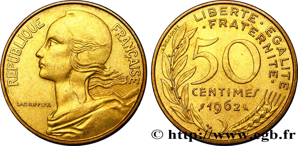 50 centimes Marianne, col à trois plis 1962 Paris F.197/2 VZ55 