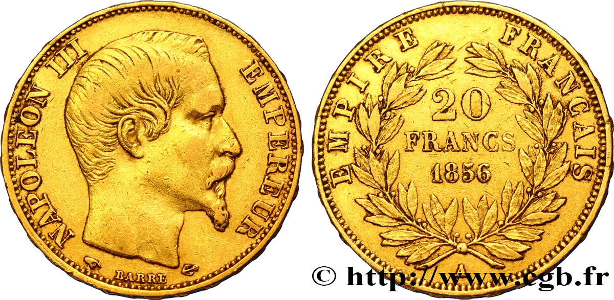 20 francs or Napoléon III, tête nue 1856 Paris F.531/9 TTB40 