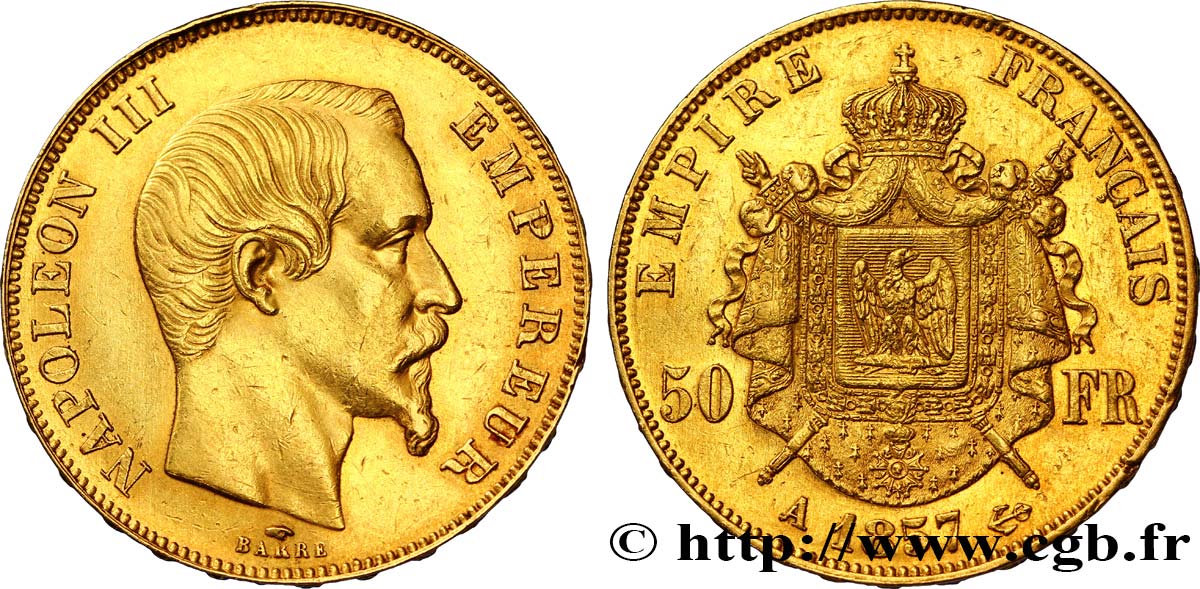 50 francs or Napoléon III, tête nue 1857 Paris F.547/4 TTB50 