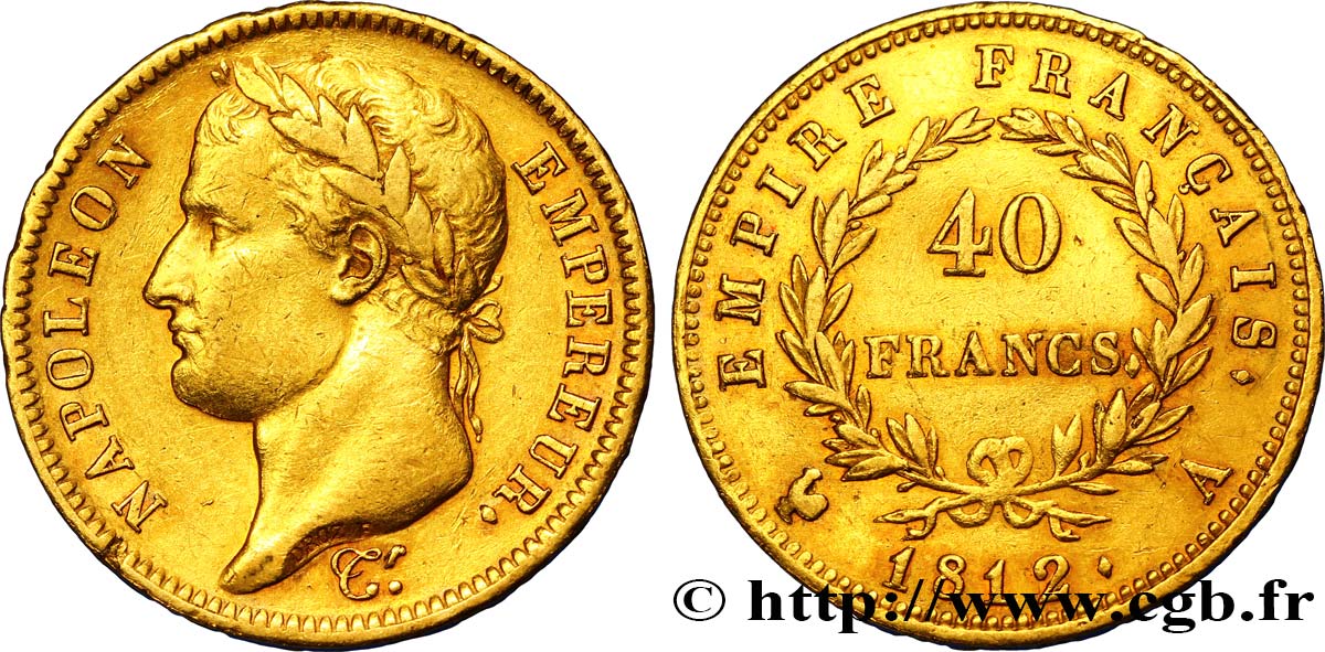 40 francs or Napoléon tête laurée, Empire français 1812 Paris F.541/9 SS48 