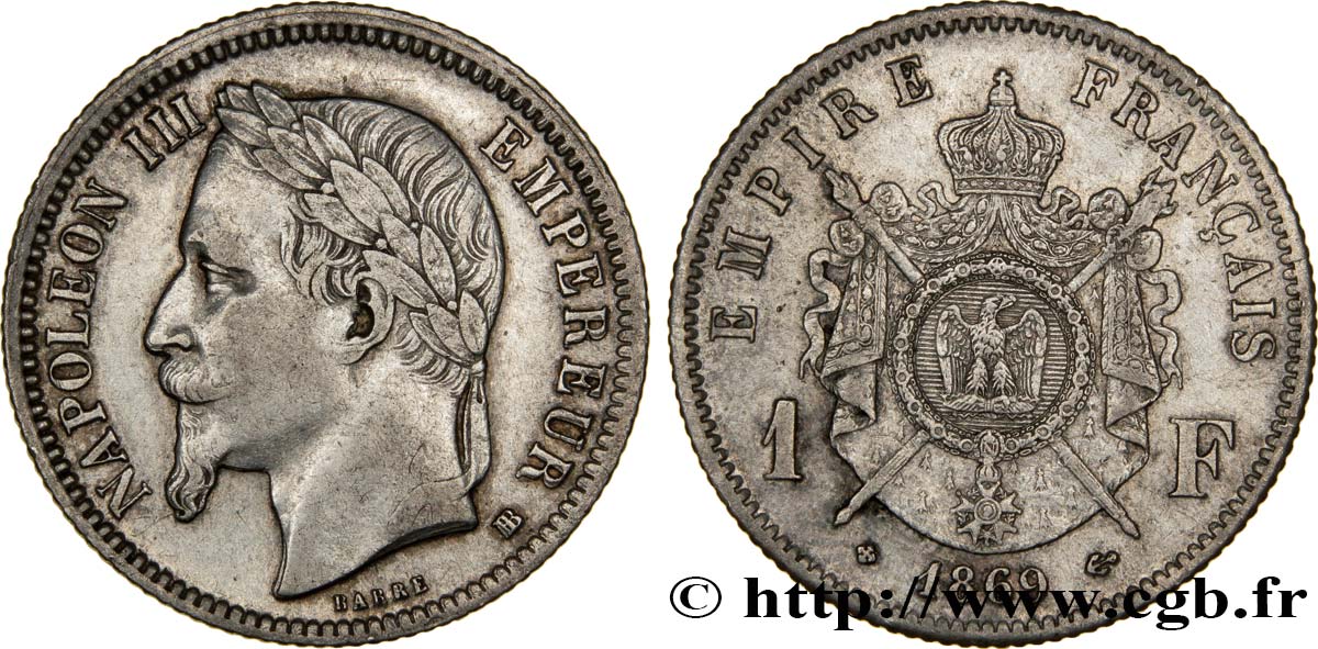 1 franc Napoléon III, tête laurée 1869 Strasbourg F.215/15 TTB45 