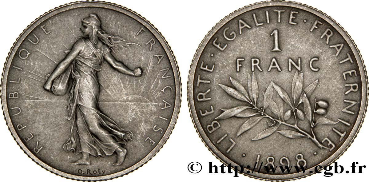 1 franc Semeuse, flan mat, vieil argent 1898 Paris F.217/2 MS62 