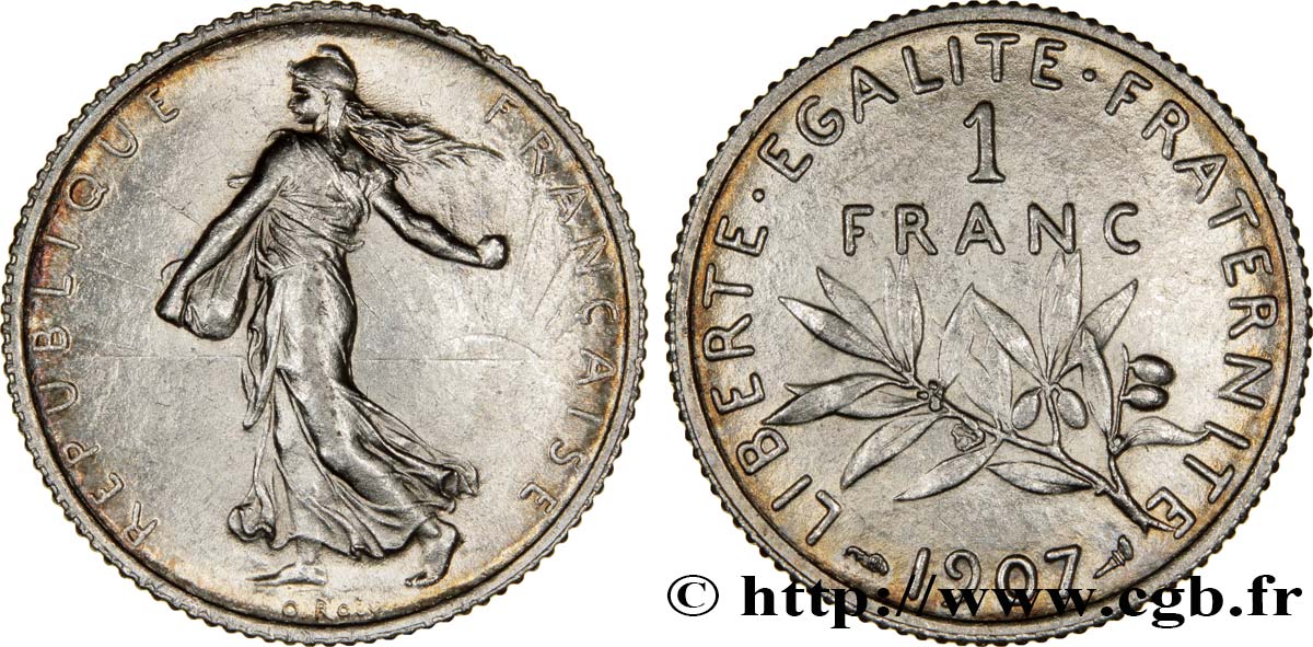 1 franc Semeuse 1907  F.217/12 EBC55 