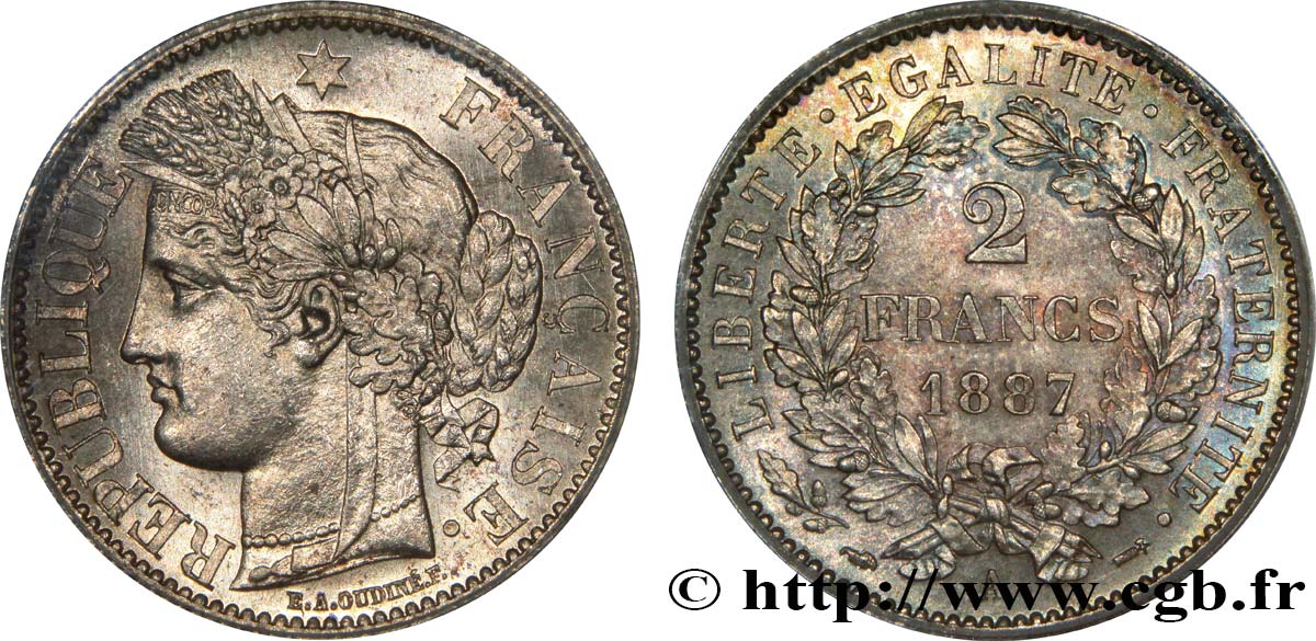 2 francs Cérès, avec légende 1887 Paris F.265/13 SUP62 
