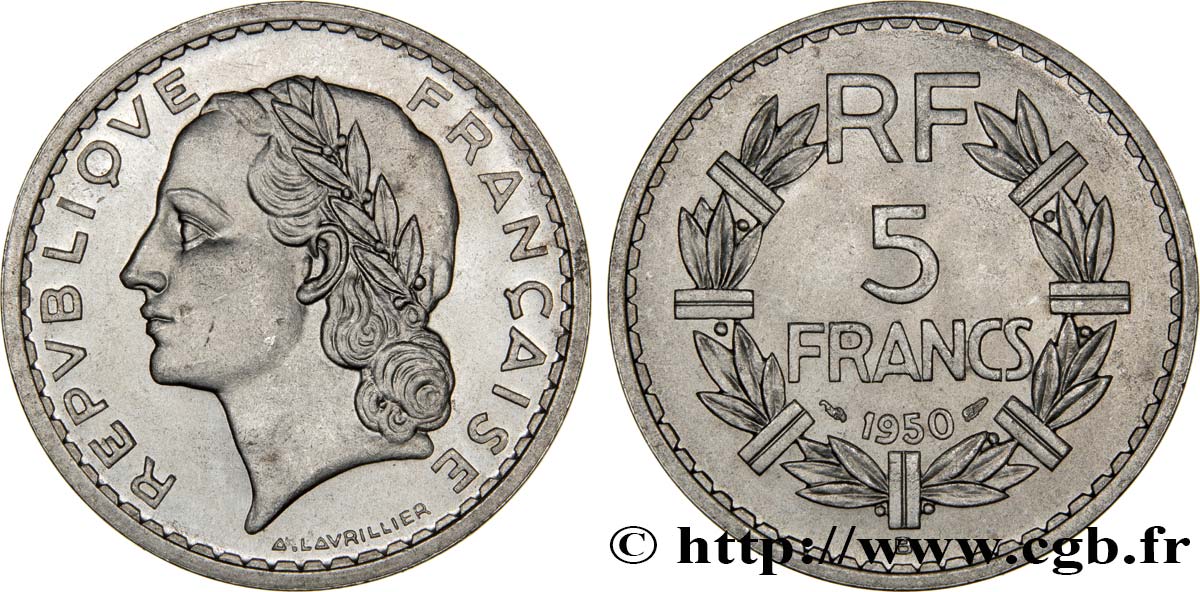5 francs Lavrillier, aluminium 1950 Beaumont-Le-Roger F.339/21 SC64 