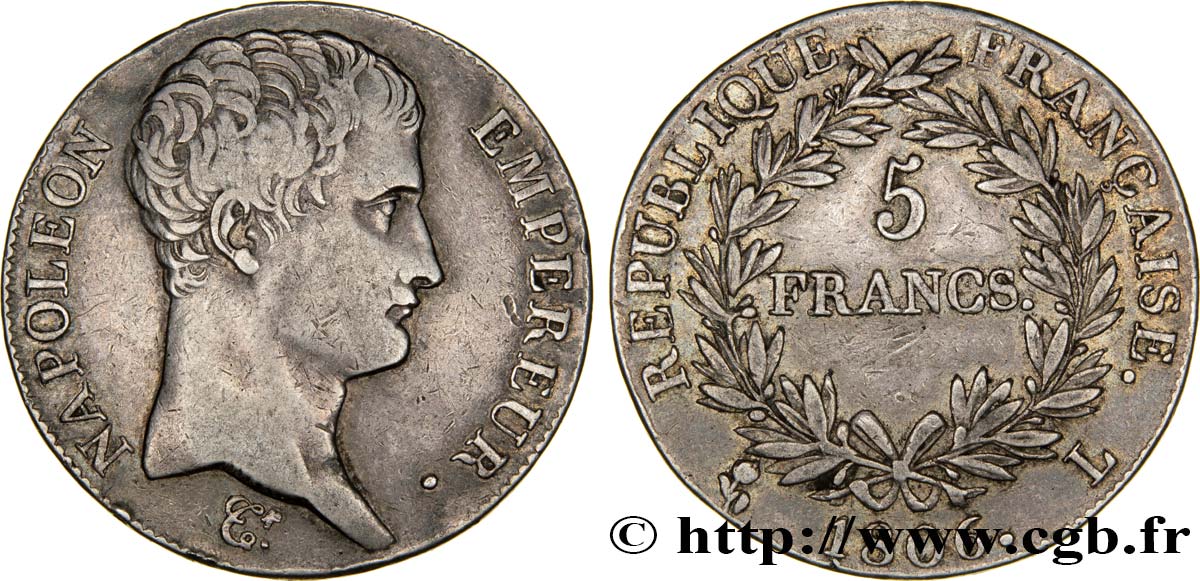 5 francs Napoléon Empereur, Calendrier grégorien 1806 Bayonne F.304/7 SS42 