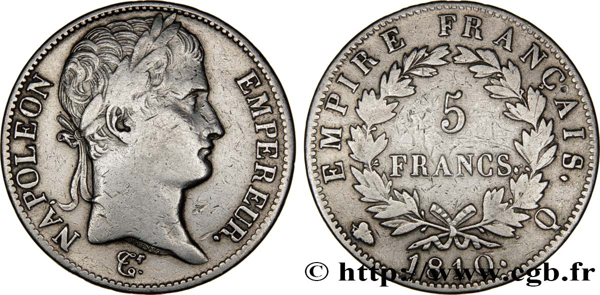 5 francs Napoléon Empereur, Empire français 1810 Perpignan F.307/24 S28 