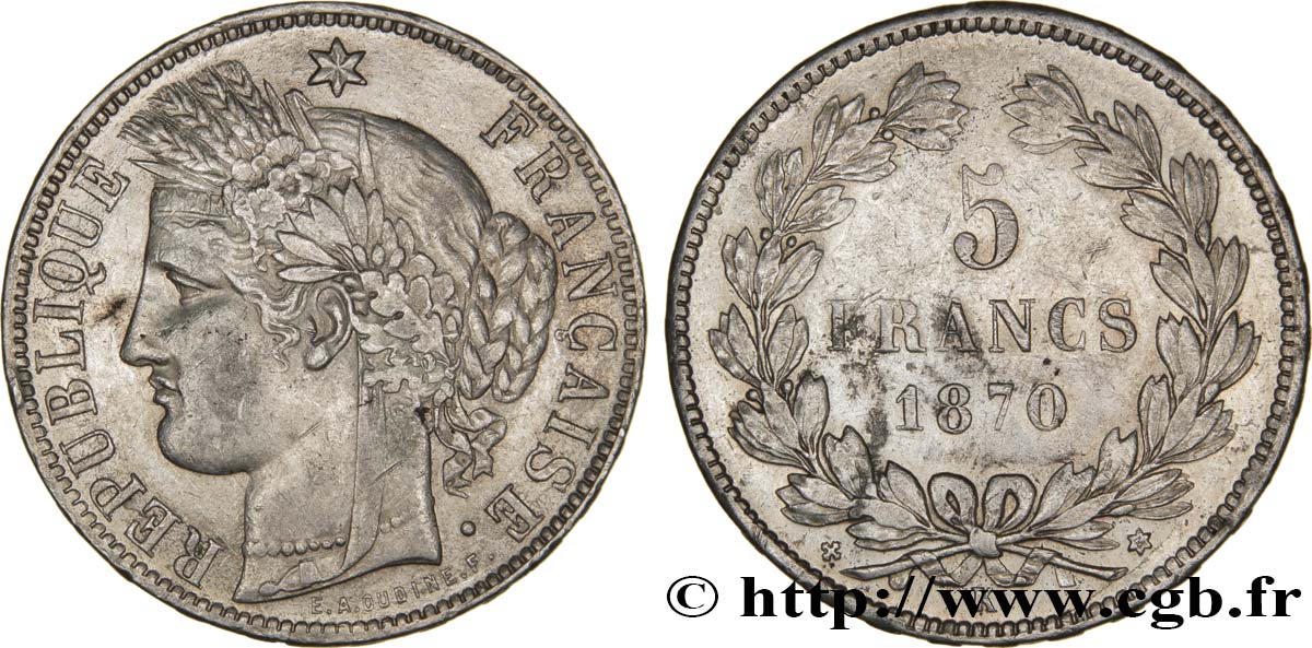 5 francs Cérès, sans légende 1870 Bordeaux F.332/5 TTB45 