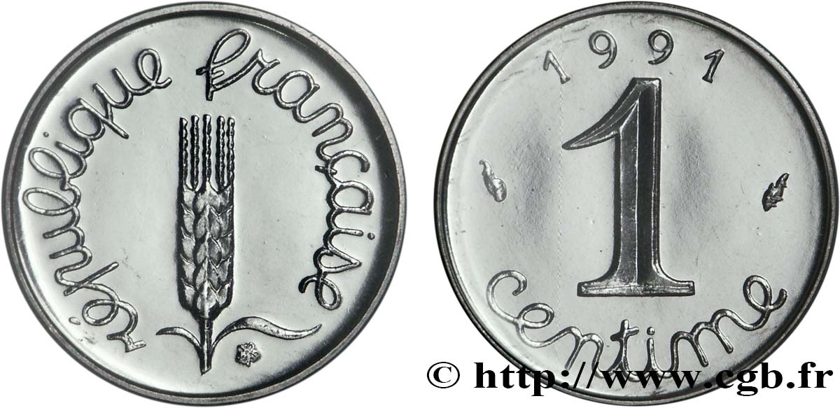 1 centime Épi, BU (Brillant Universel), frappe médaille 1991 Pessac F.106/49 ST70 
