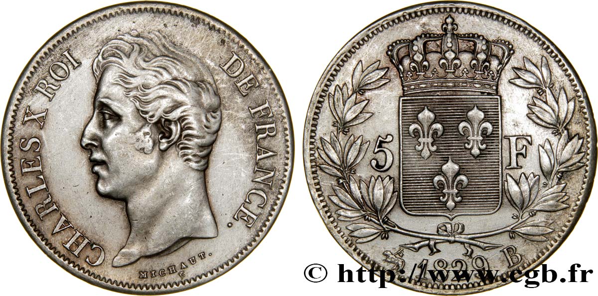 5 francs Charles X, 2e type 1829 Rouen F.311/28 TTB48 