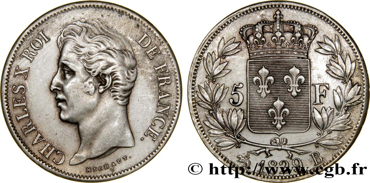 5 francs Charles X, 2e type 1829 Rouen F.311/28 BB48 