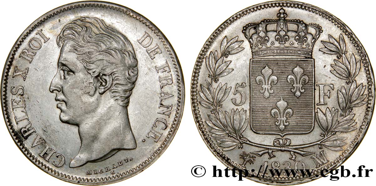 5 francs Charles X, 2e type 1830 Marseille F.311/49 XF48 
