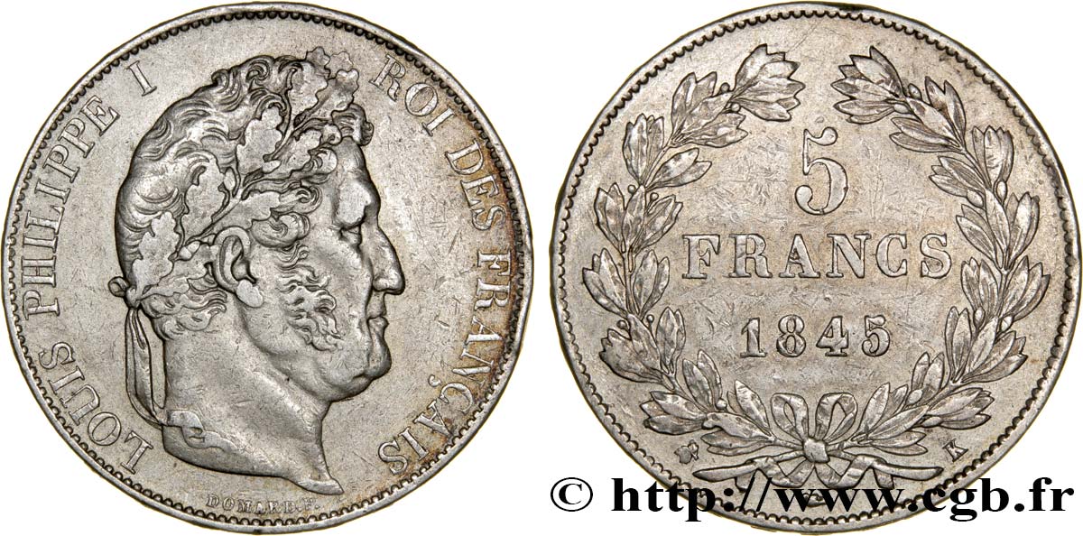 5 francs IIIe type Domard 1845 Bordeaux F.325/8 MBC48 