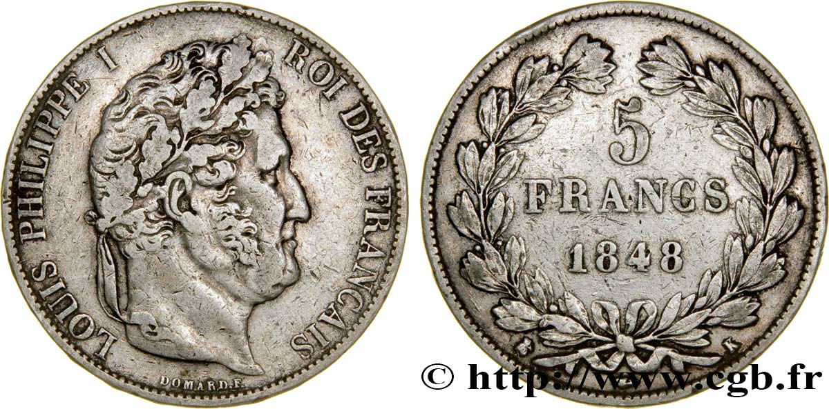 5 francs IIIe type Domard 1848 Bordeaux F.325/19 VF25 