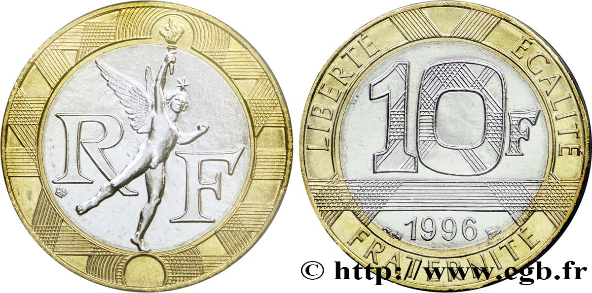 10 francs Génie de la Bastille, BU (Brillant Universel) 1996 Pessac F.375/13 ST70 