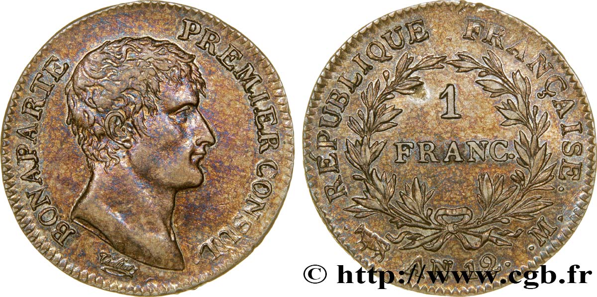 1 franc Bonaparte Premier Consul 1804 Toulouse F.200/16 AU55 