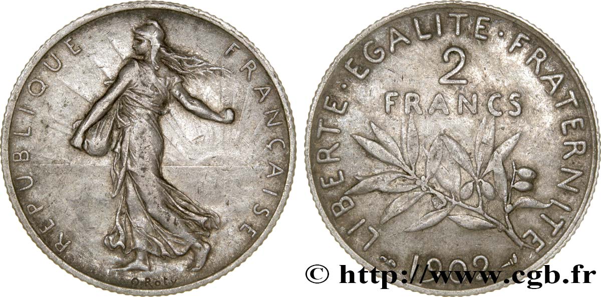 2 francs Semeuse 1902  F.266/7 MBC45 