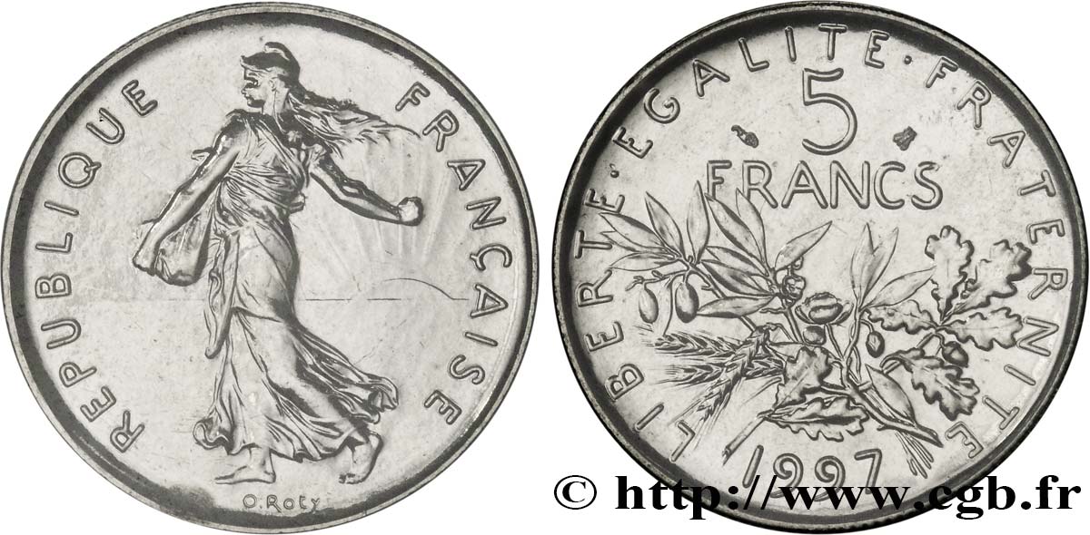 5 francs Semeuse, nickel, BU (Brillant Universel) 1997 Pessac F.341/33 MS70 
