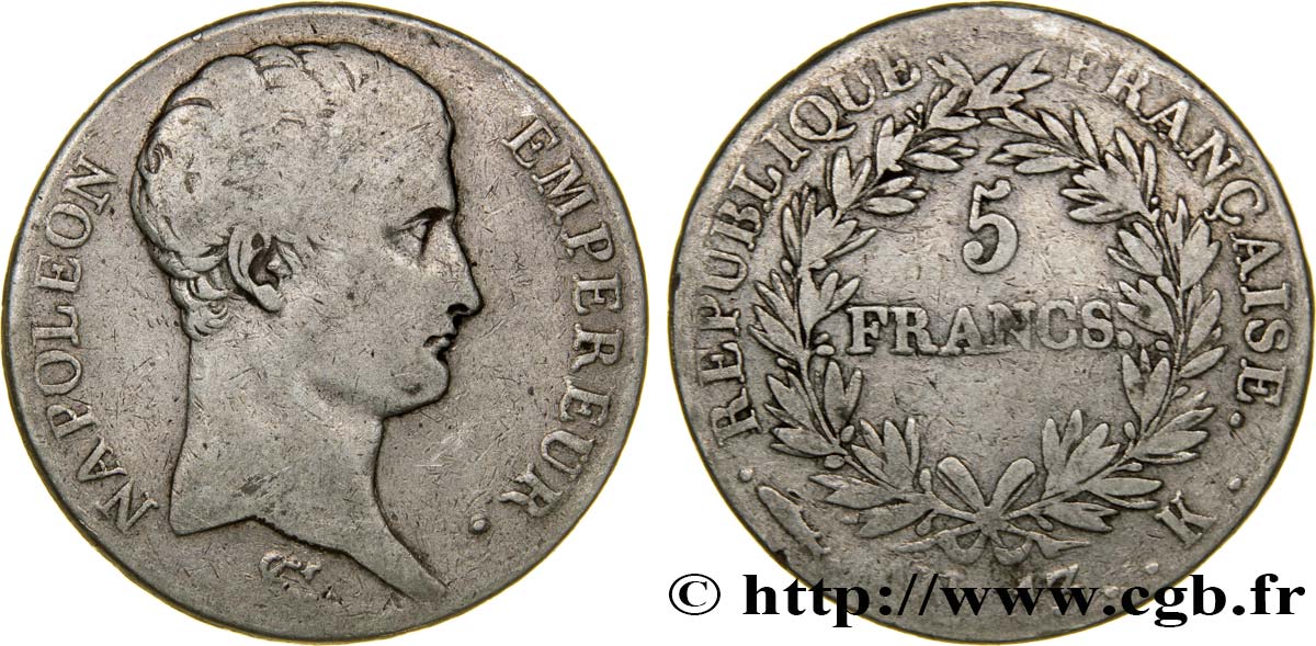 5 francs Napoléon Empereur, Calendrier révolutionnaire 1805 Bordeaux F.303/11 S24 