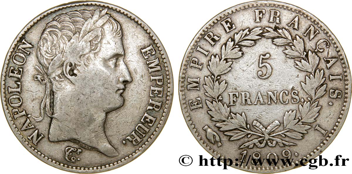 5 francs Napoléon Empereur, Empire français 1809 Limoges F.307/6 TB35 