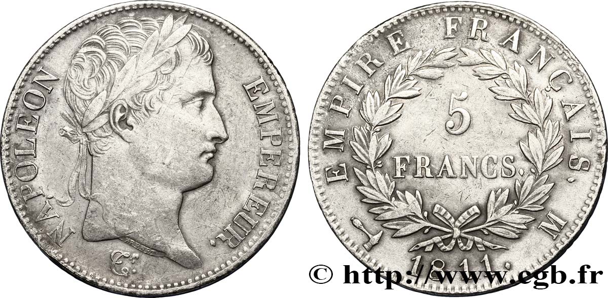 5 francs Napoléon Empereur, Empire français 1811 Toulouse F.307/35 BB50 