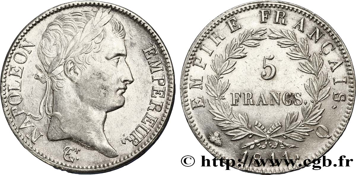 5 francs Napoléon Empereur, Empire français 1811 Perpignan F.307/37 SUP55 