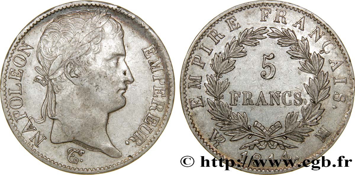 5 francs Napoléon Empereur, Empire français 1814 Marseille F.307/83 MBC50 