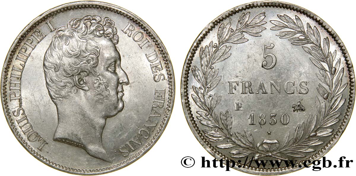5 francs type Tiolier avec le I, tranche en creux 1830 Rouen F.315/2 EBC59 