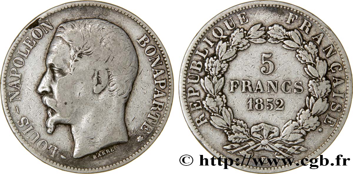 5 francs Louis-Napoléon 1852 Strasbourg F.329/3 F18 