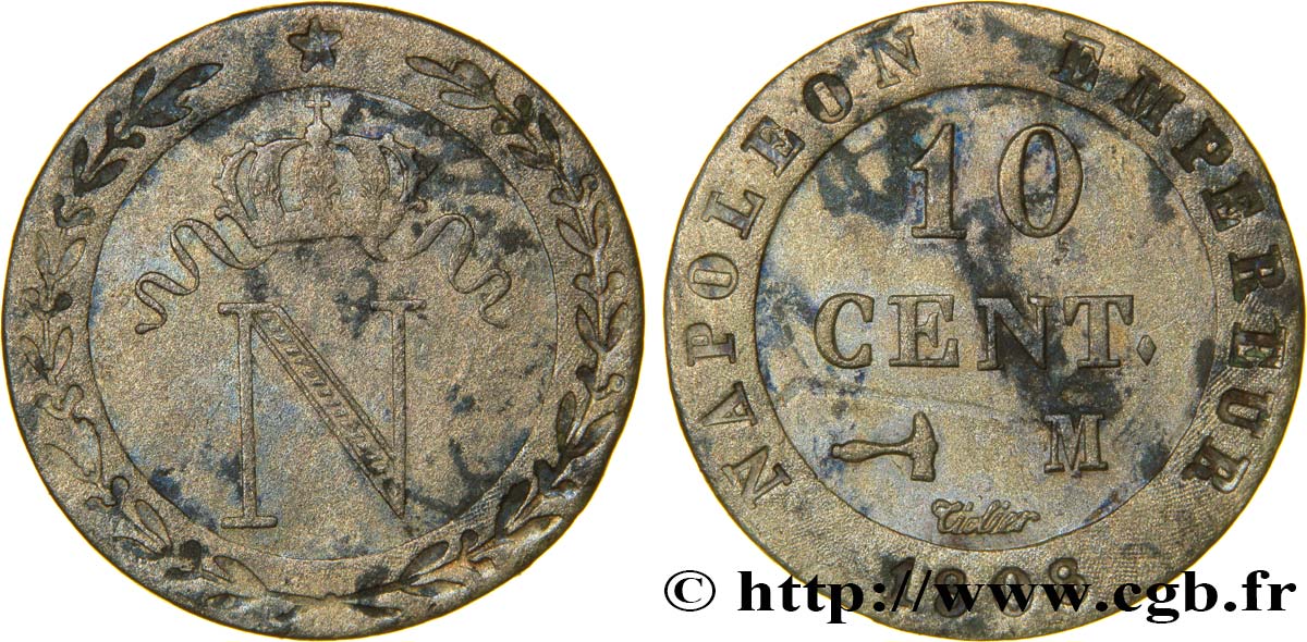 10 cent. à l&nbsp;N couronnée 1808 Toulouse F.130/7 TB38 
