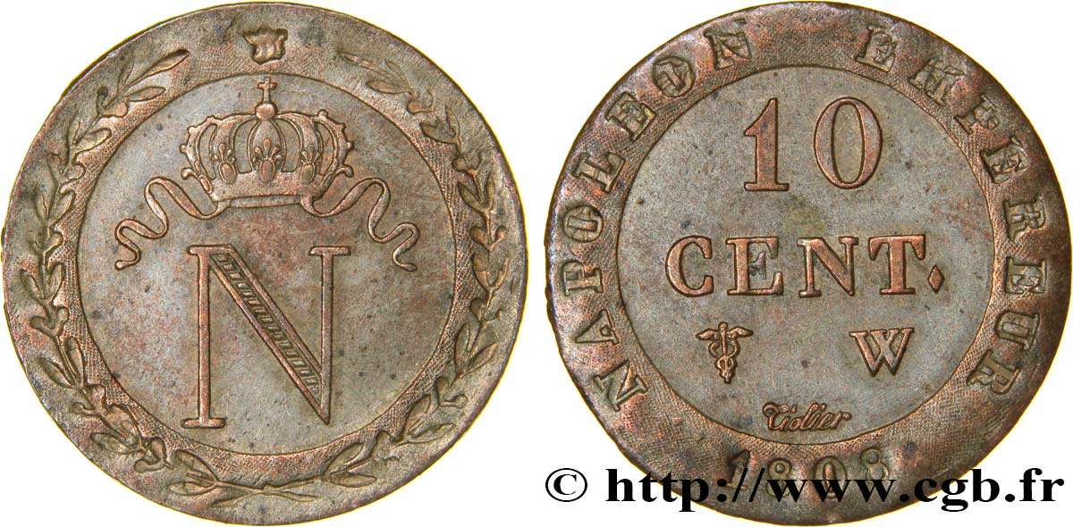 10 cent. à l N couronnée 1808 Lille F.130/9 AU58 