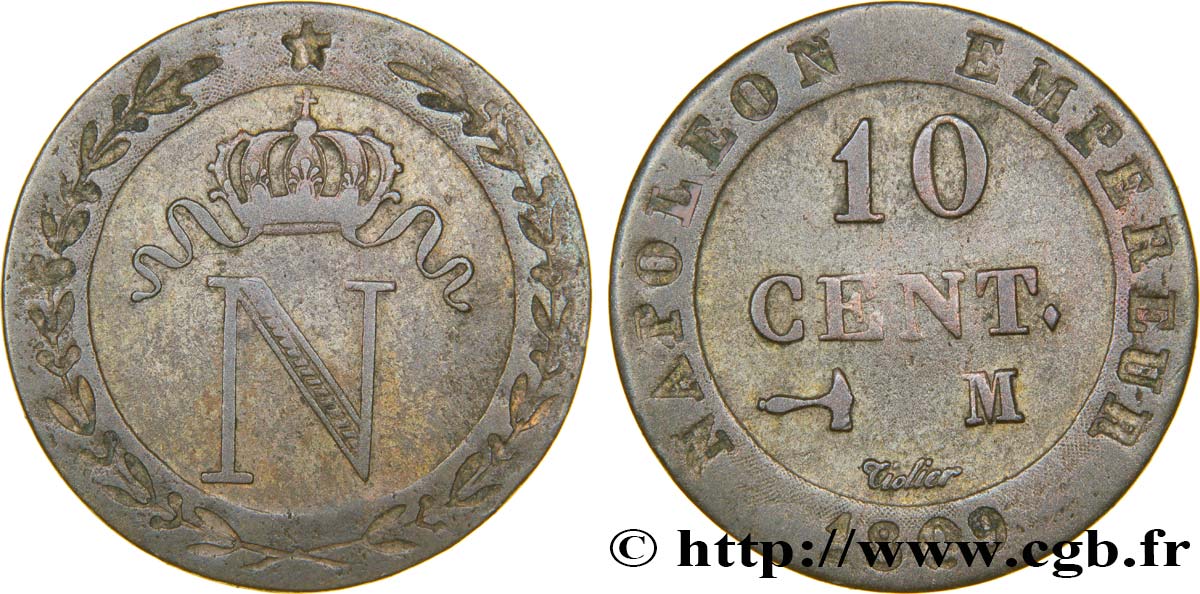 10 cent. à l N couronnée 1809 Toulouse F.130/16 TTB48 