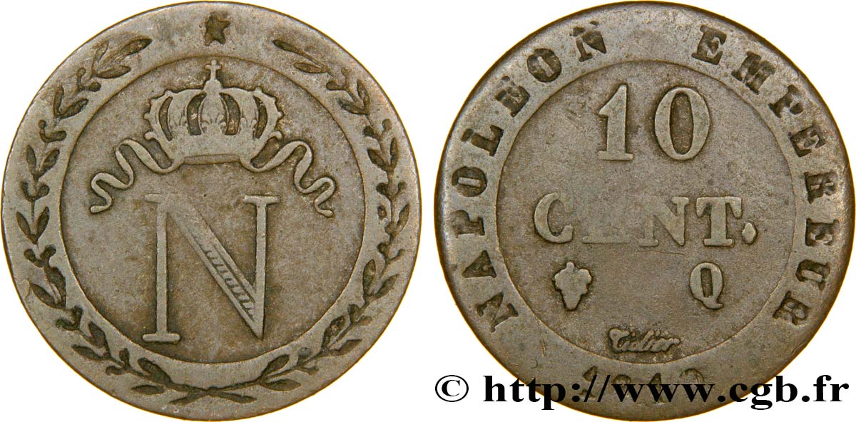 10 cent. à l N couronnée 1810 Perpignan F.130/23 S20 