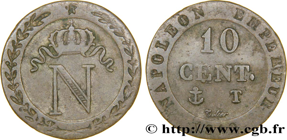 10 cent. à l N couronnée 1810 Nantes F.130/24 TB35 