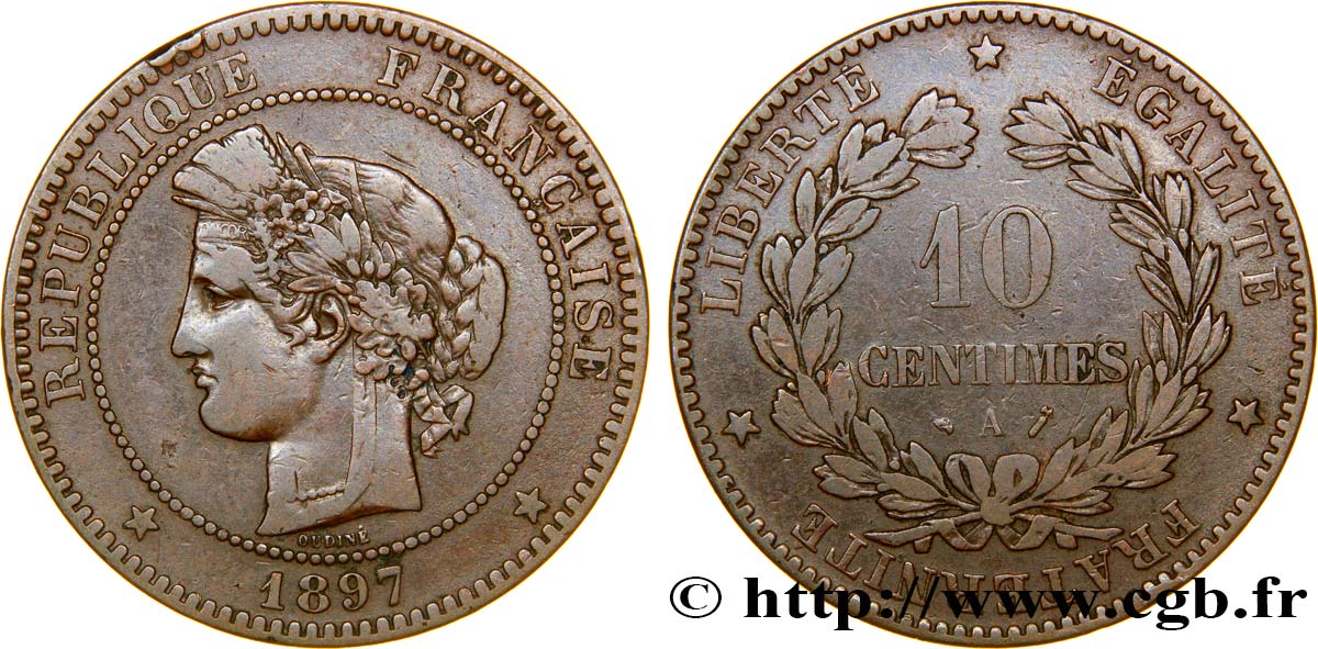 10 centimes Cérès, exemplaire avec le faisceau 1897 Paris F.135/43 VF30 