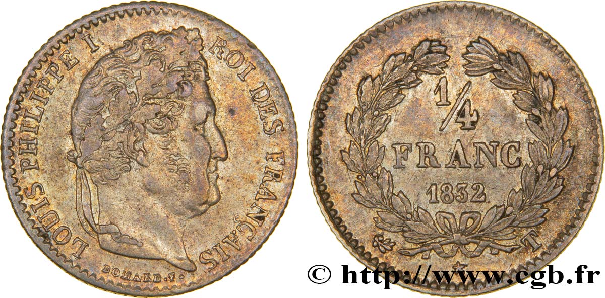 1/4 franc Louis-Philippe 1832 Nantes F.166/27 XF45 