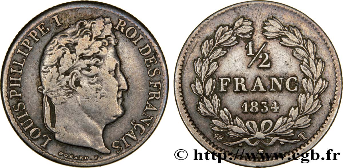 1/2 franc Louis-Philippe 1834 Nantes F.182/51 BC30 