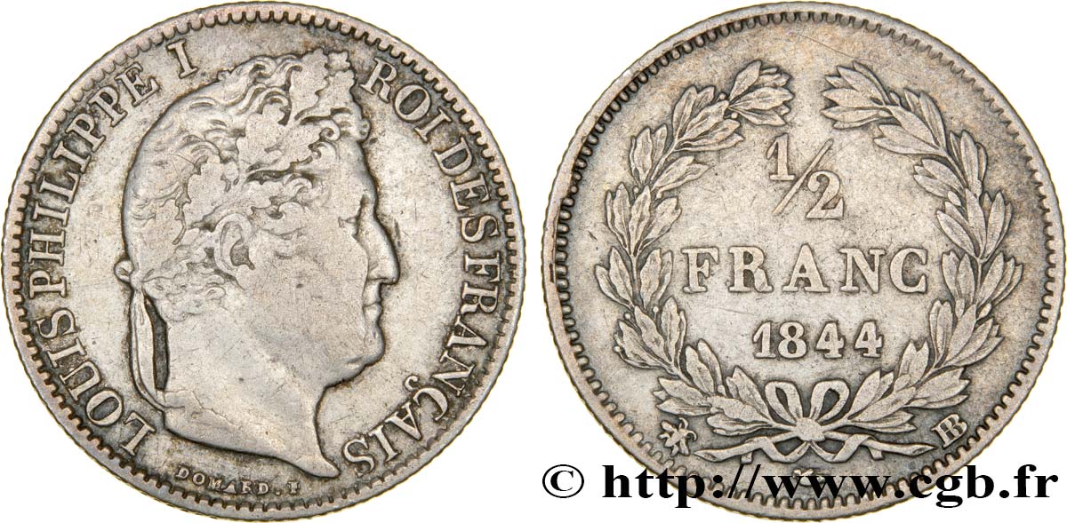 1/2 franc Louis-Philippe 1844 Strasbourg F.182/105 TB20 