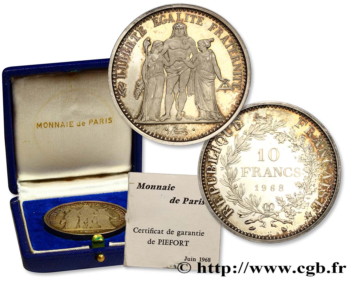 Piéfort argent de 10 francs Hercule 1968 Paris F.364/7P FDC68 