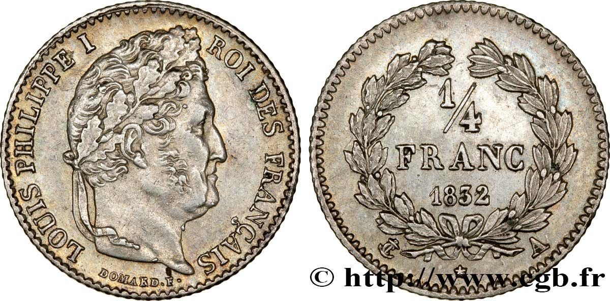 1/4 franc Louis-Philippe 1832 Paris F.166/12 AU52 