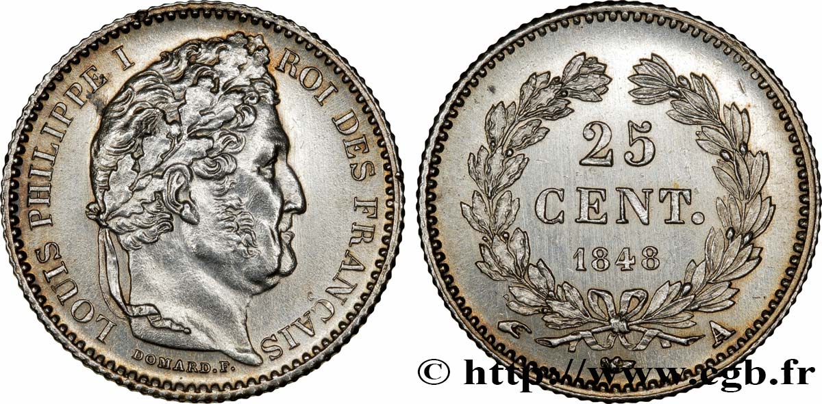 25 centimes Louis-Philippe 1848 Paris F.167/12 AU 
