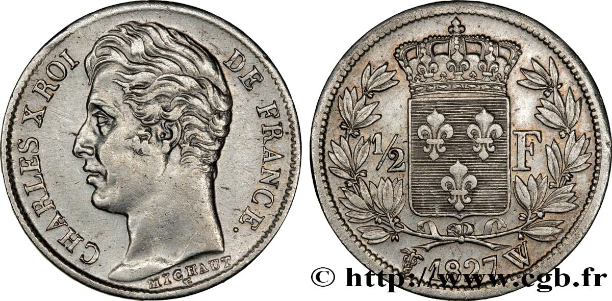 1/2 franc Charles X 1827 Lille F.180/24 BB52 