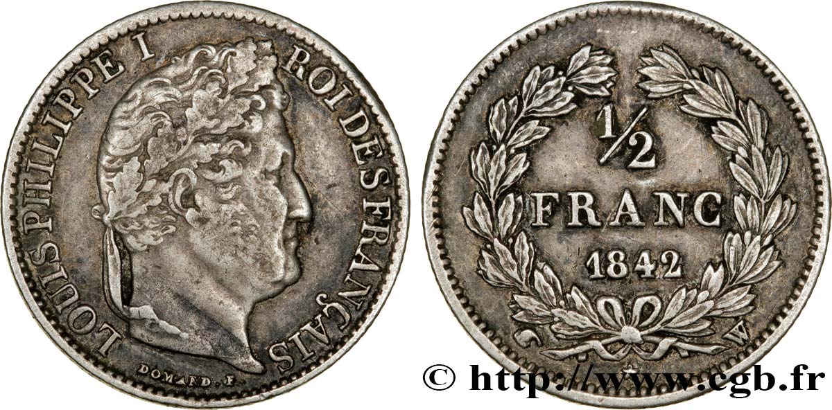 1/2 franc Louis-Philippe 1842 Lille F.182/98 XF48 