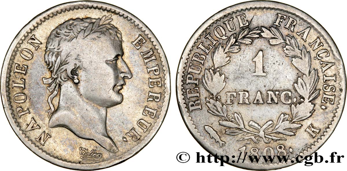 1 franc Napoléon Ier tête laurée, République française 1808 Bordeaux F.204/8 BC25 