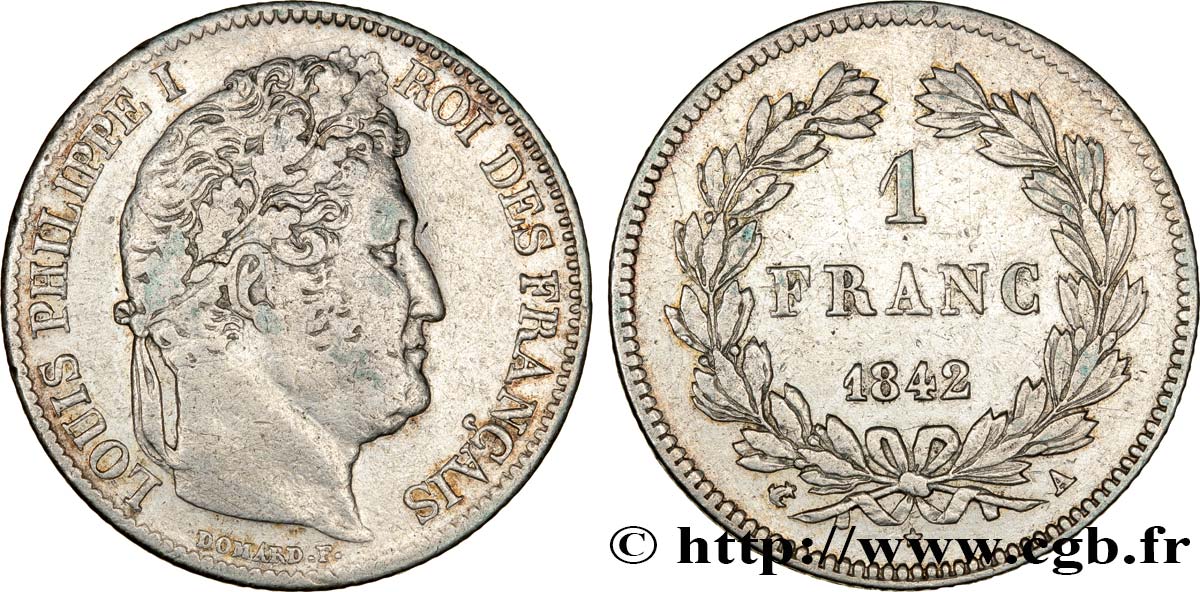 1 franc Louis-Philippe, couronne de chêne 1842 Paris F.210/85 BB42 