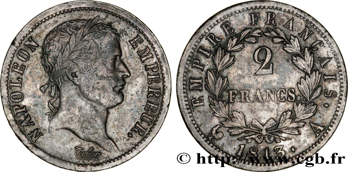 2 francs Napoléon Ier tête laurée, Empire français 1813 Paris F.255/52 BB45 