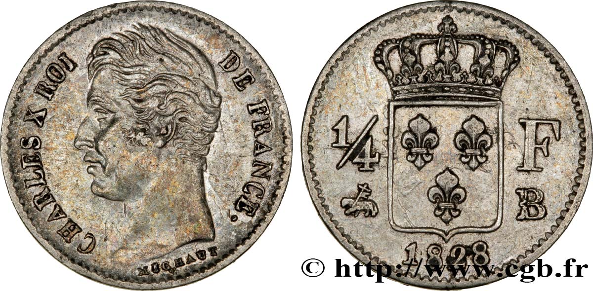 1/4 franc Charles X 1828 Rouen F.164/19 MBC50 