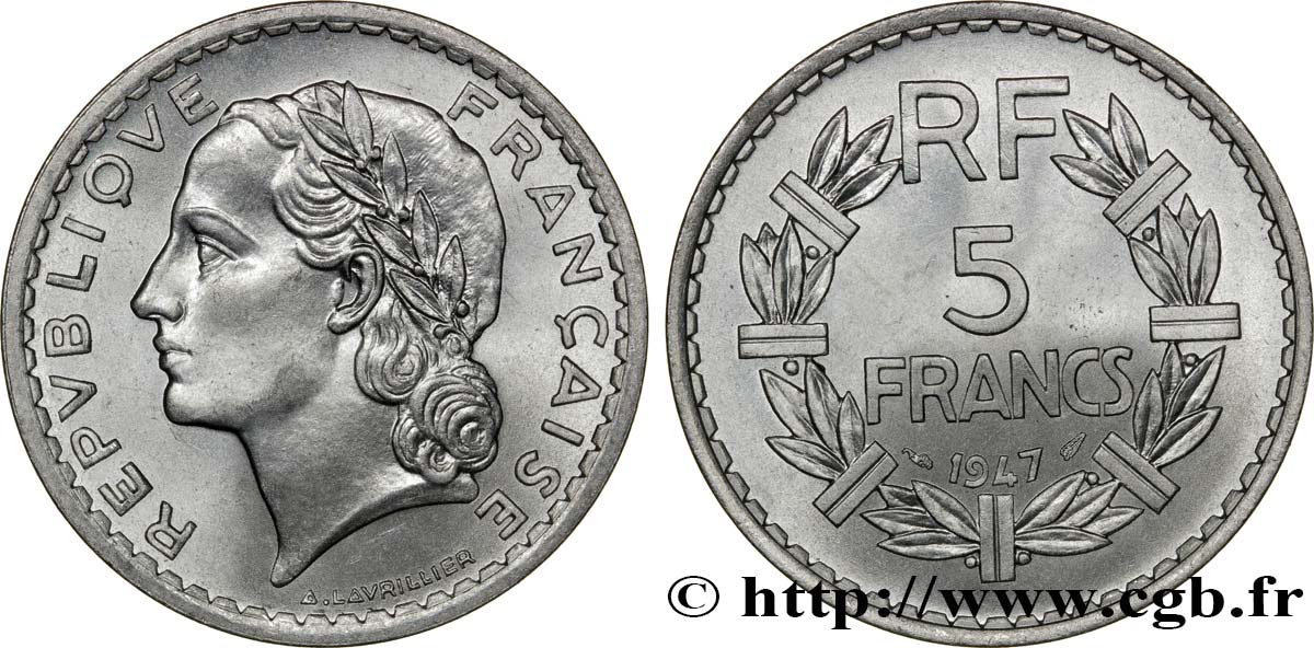 5 francs Lavrillier, aluminium 1947  F.339/9 SPL64 