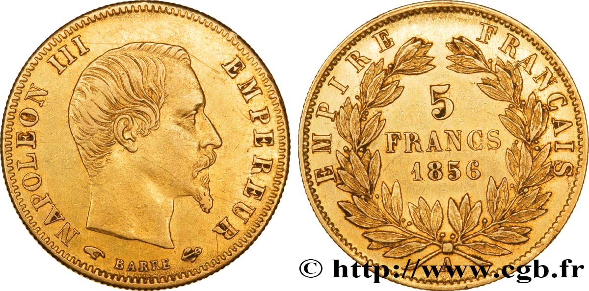 5 francs or Napoléon III, tête nue, grand module 1856 Paris F.501/2 BB48 